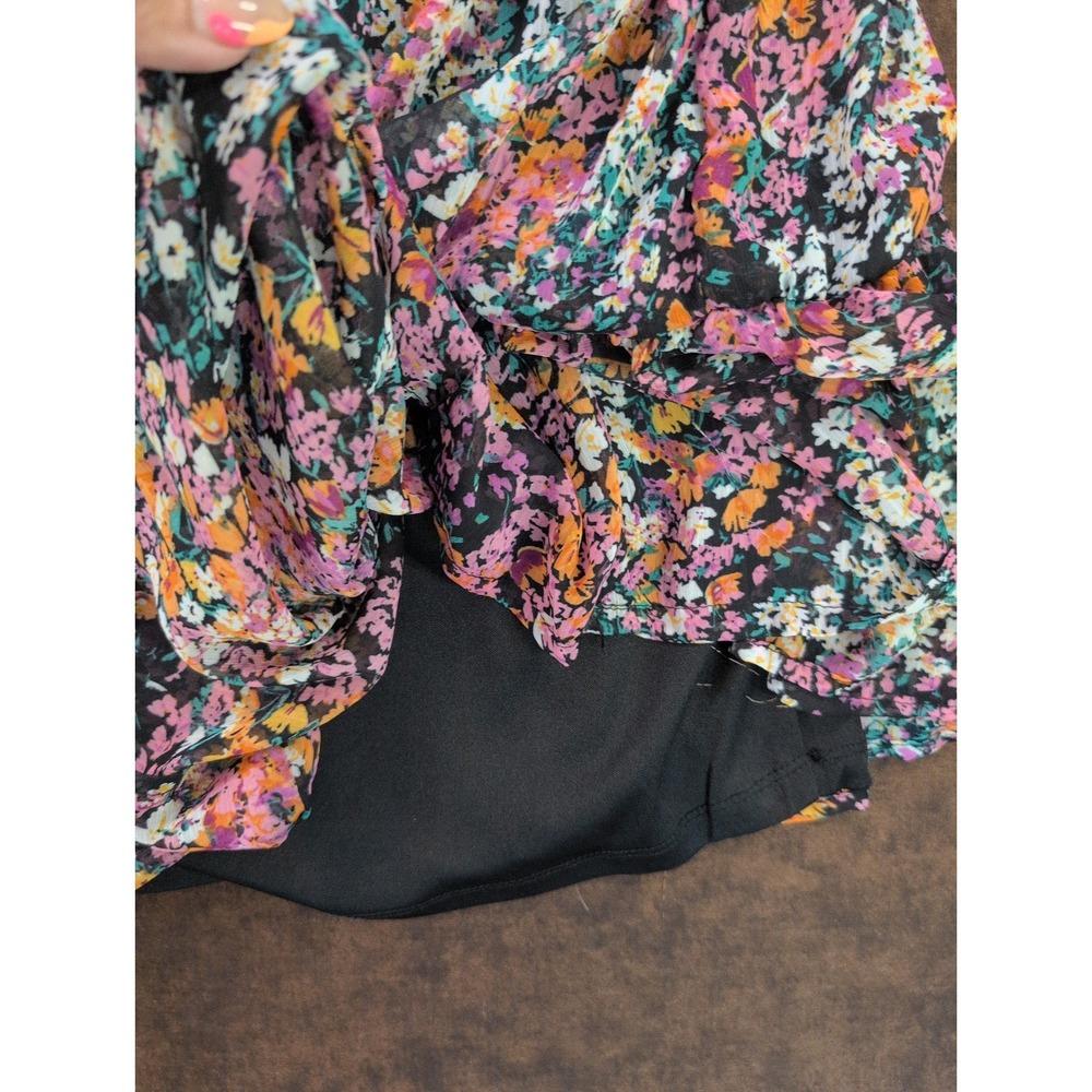 Vince Camuto Womens Floral Tiered Babydoll Mini Dress Long Sleeve Pink Black M - Picture 7 of 9
